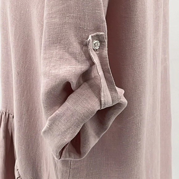 Crown Linen Designs Lagenlook Button Front Oversized Linen Dress - Size Small - Picture 4 of 6